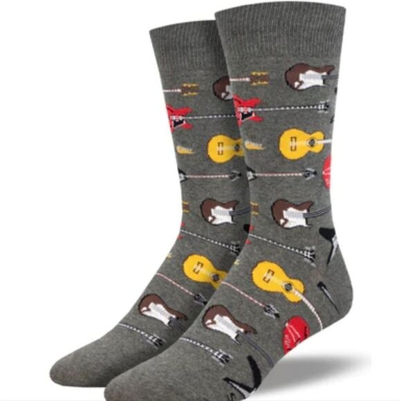 Socksmith Guitar Riff Crew Socks Multicolor Electric Acoustic Guitars OSFM New - Picture 1 of 7